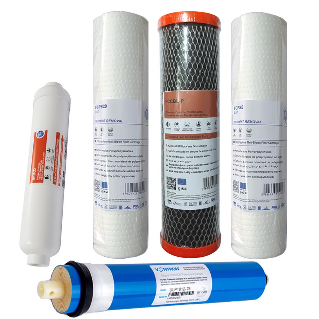 Набор картриджей Aquafilter для систем обратного осмоса PP20-BL-PP5 Постфильтр/Мембрана Vontron 75 (2098930908)