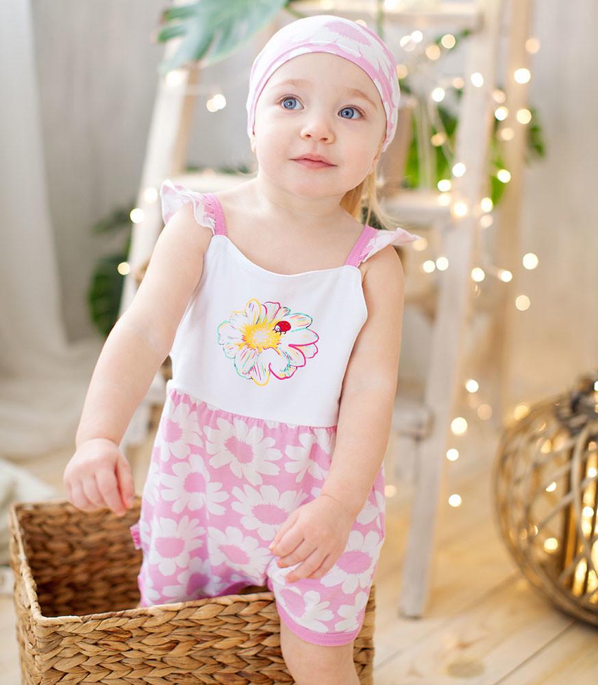 Песочник детский хлопковый для девочки Gabbi PS-19-20-2 Ромашка с ободком-косынкой 74 см Розовый (11539)