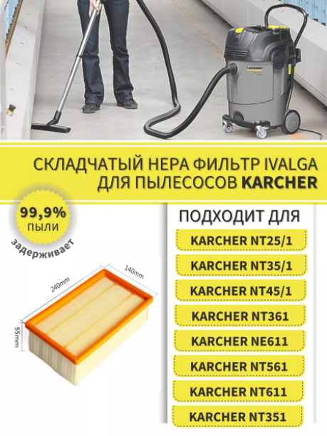 Фільтр до пилососа Karcher NT360/NT361/NT561/NT25/1/NT 35/1/NT40/NT45/NT55 - фото 3