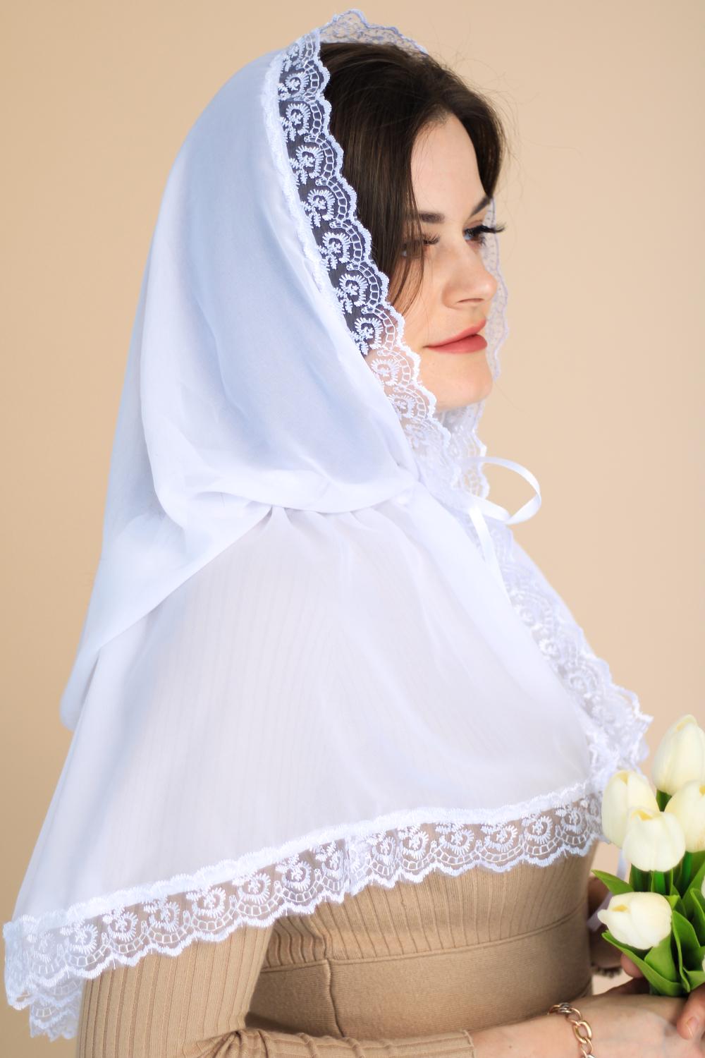 Палантин для храма на голову 80x120 см Белый (п002) - фото 7