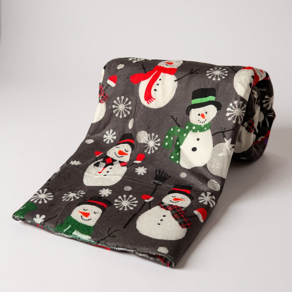 Плед зі сніговиками теплий новорічний 200х215 см Графітовий (2342409560) - фото 1 Плед зі сніговиками теплий новорічний 200х215 см Графітовий (2342409560) - фото 1