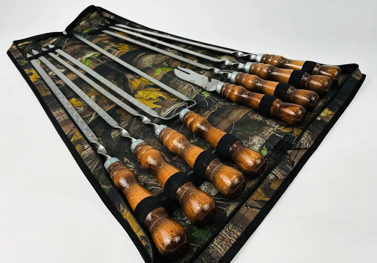 Набір шампурів у чохлі комбінований Кізляр 6 шт. подвійний шампур вилка-ніж з нержавіючої сталі (2-10-NB-2273) - фото 3 Набір шампурів у чохлі комбінований Кізляр 6 шт. подвійний шампур вилка-ніж з нержавіючої сталі (2-10-NB-2273) - фото 3