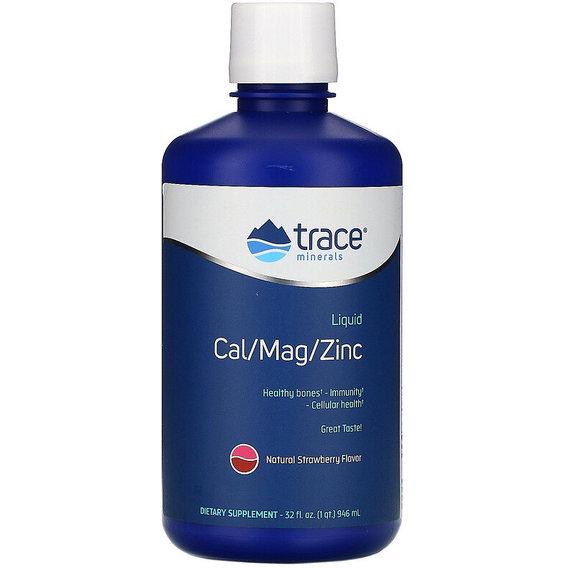 Мультиминеральный комплекс Trace Minerals Liquid Cal Mag Zinc 32 ун. 946 мл Natural Strawberry Flavor (TMR-00230)