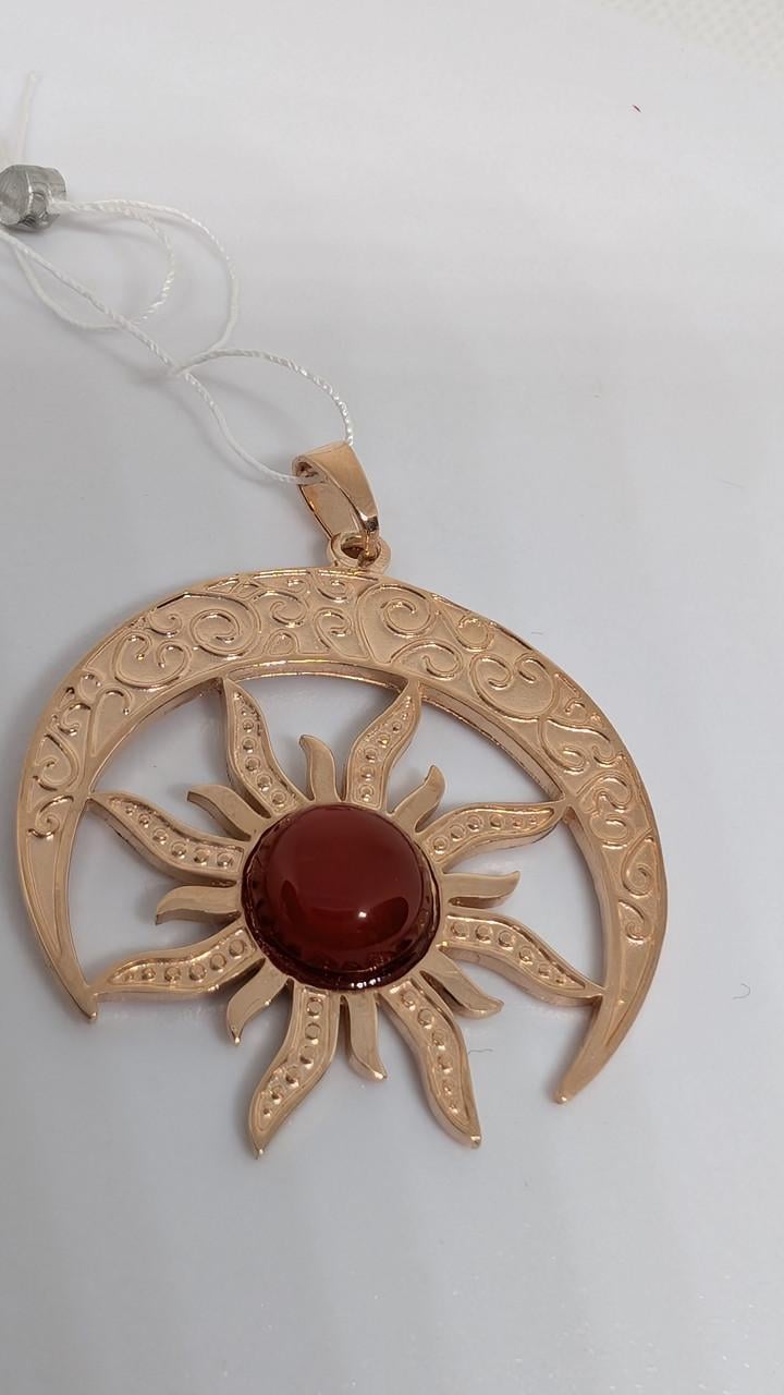 Кулон-оберег ОЛОК Солнце в луннице с камнем в позолоте серебро 925 пробы (2890437478)