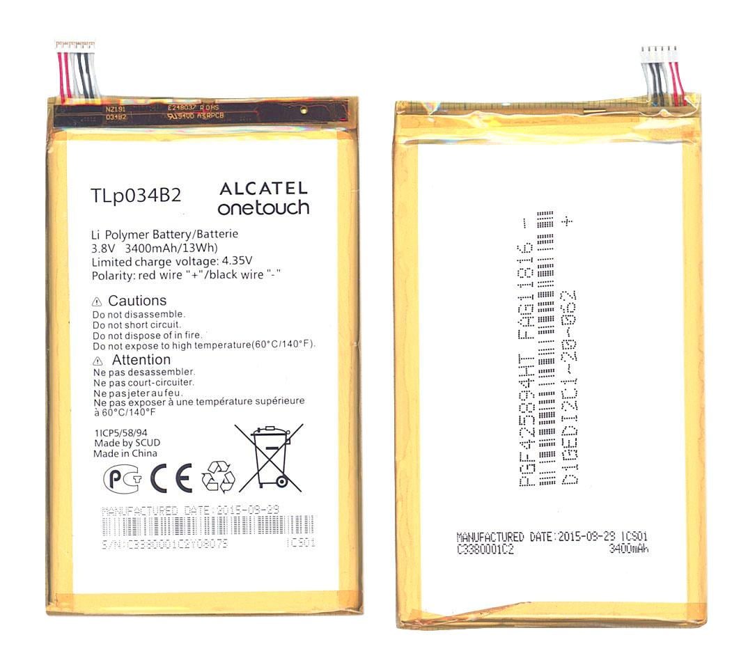 Аккумулятор для смартфона Alcatel TLp034B2 One Touch Pop S9 7050Y 3,8V 3400 mAh 13 Wh White