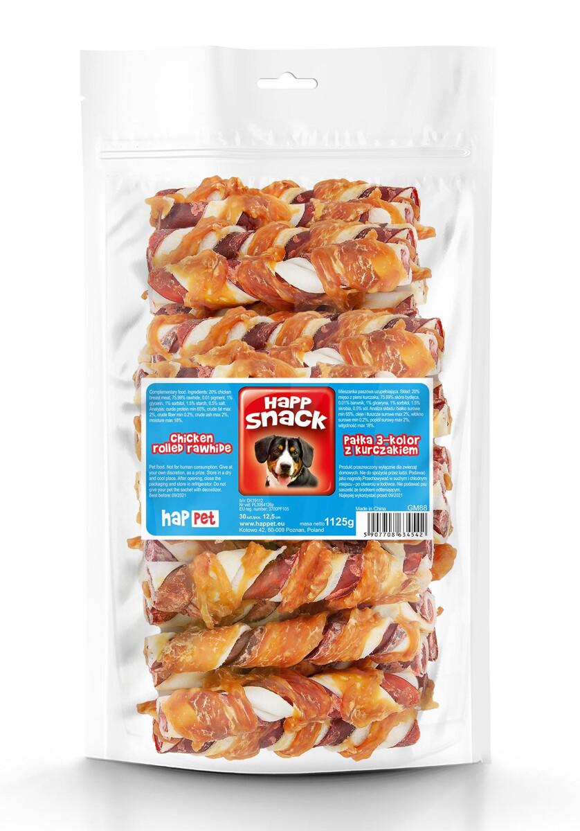 Палочки кальцинированные из куриного рулета Happet Snack 3 цвета лакомство для собак 30 шт. 1125 г 12,5 см (GM88 5907708634542)
