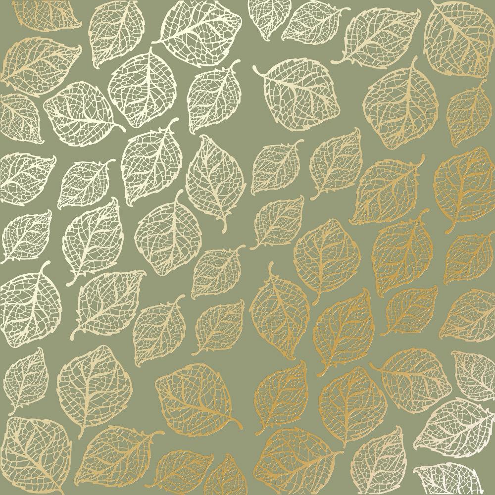 Лист бумаги односторонний Golden Delicate Leaves с фольгированием 30,5х30,5 см Olive