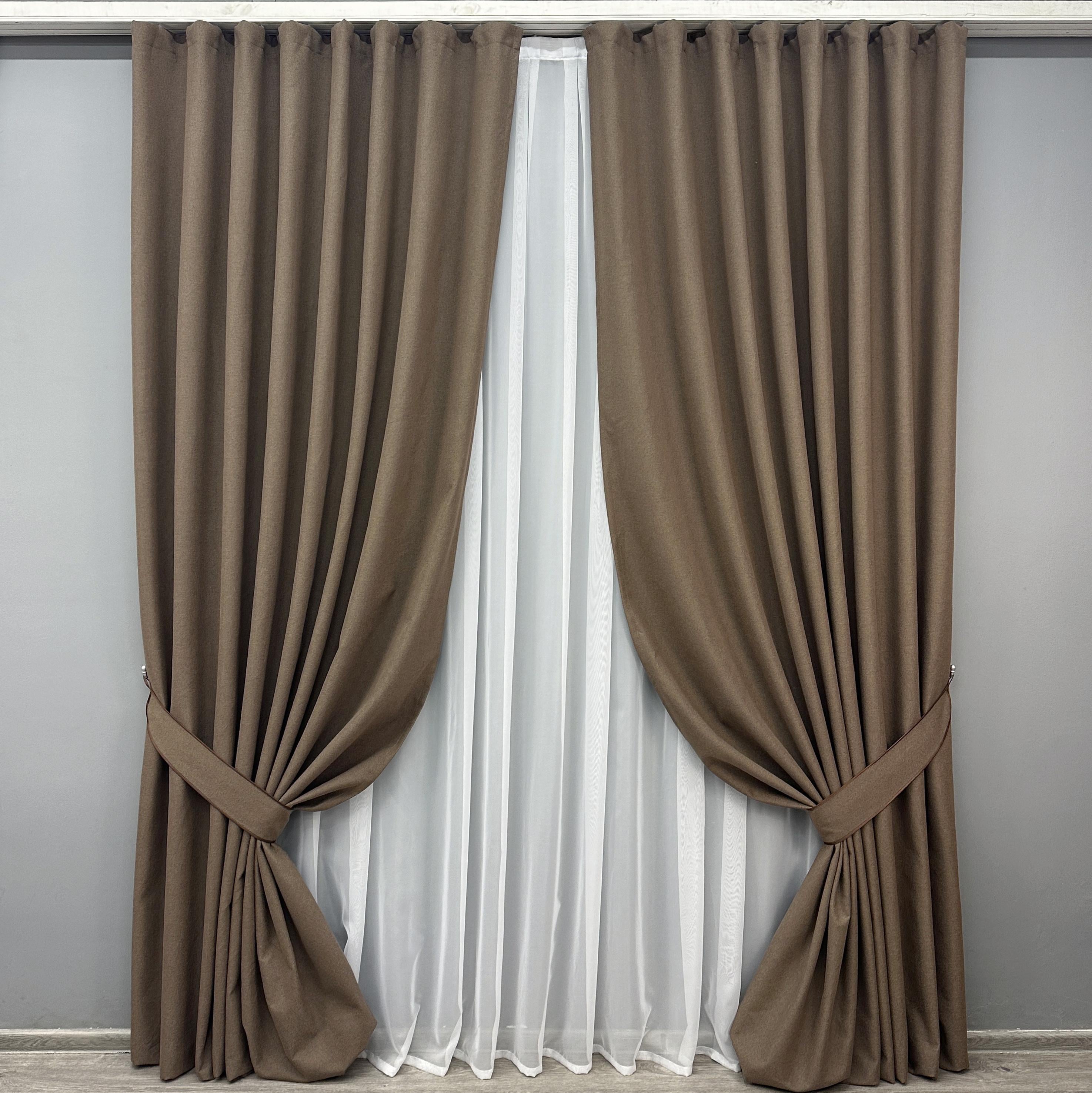 Комплект готовых штор VR-Textil Блэкаут двусторонний ASHEN NIGHT № 1854ш 200х290 см 2 шт. Коричневый (32-228)