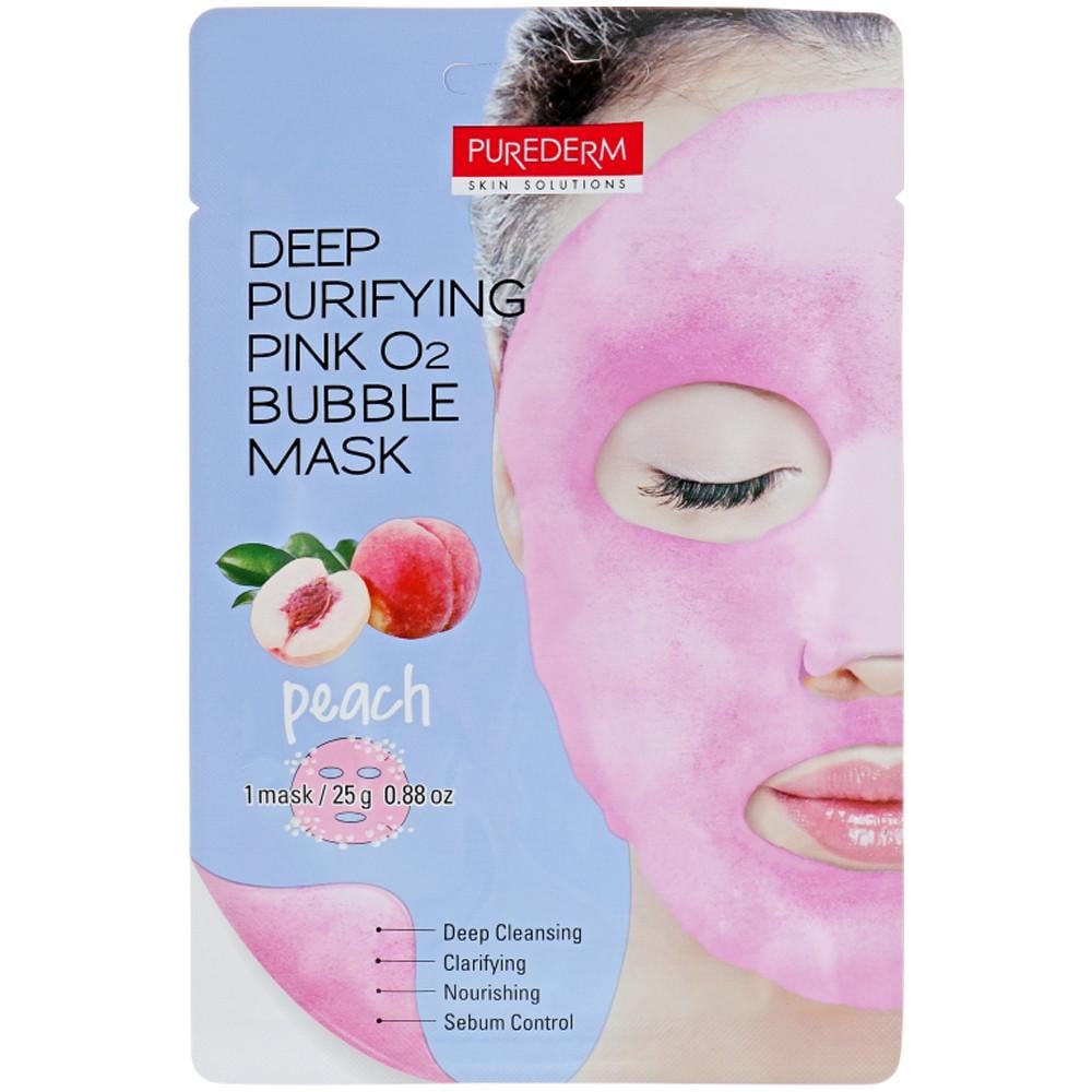 Маска для обличчя Purederm Deep Purifying Pink O2 Bubble Mask Peach Персик очищаючий кисневий 25 г (1495618548) - фото 1