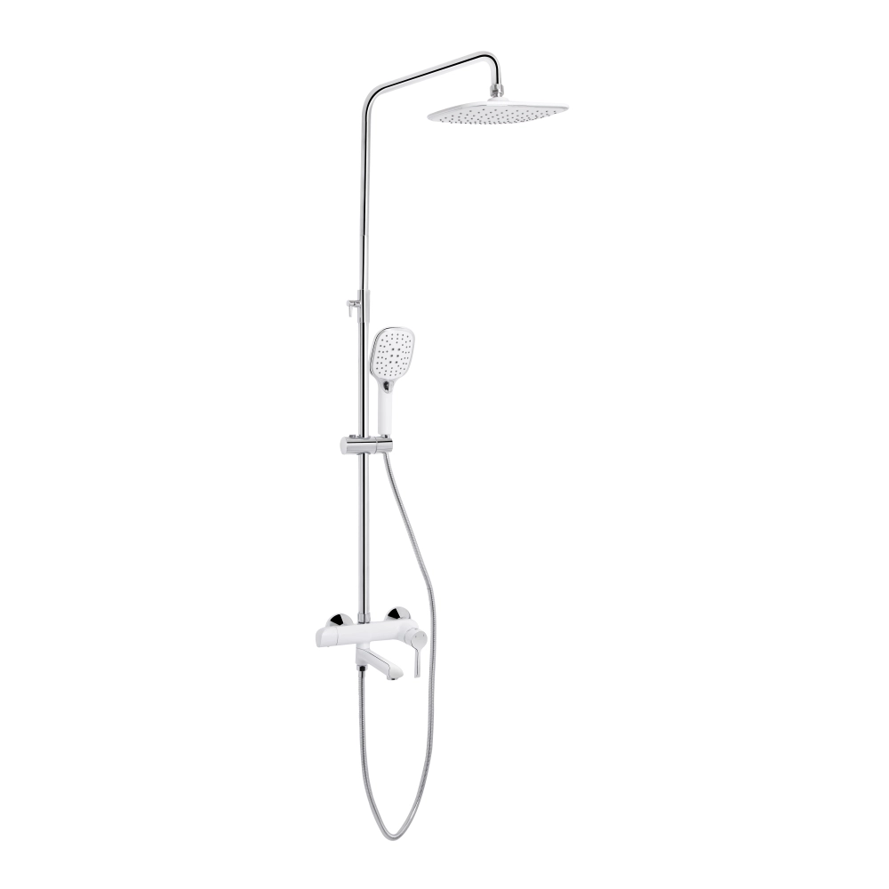 Душевая система Qtap Grand Chrome/White QTGRAWCR1004 с тропическим душем|ручной воронкой и изливом на 3 потребителя Хром/Белый (SD00039614)