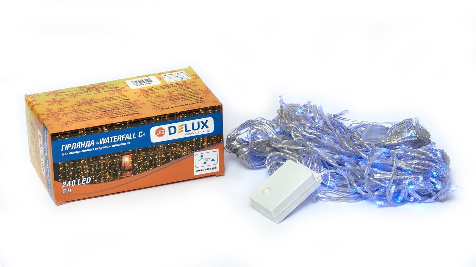 Гирлянда внутренняя Delux Waterfall С 240 LED IP20 2х2 м Синий/Прозрачный (90018002)
