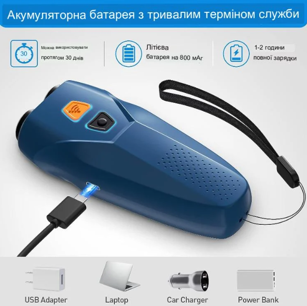 Відлякувач собак ультразвуковий Ultrasonic PU70 USB акумуляторний з ліхтариком Синій (14815864) - фото 4