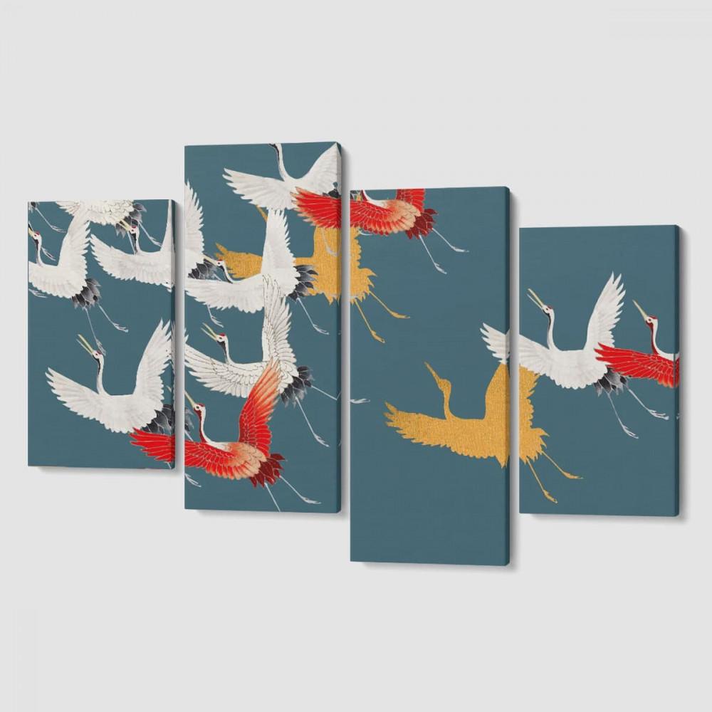 Модульная картина Malevich Store Стая цапель из четырех частей 129x90 см (MK412823)