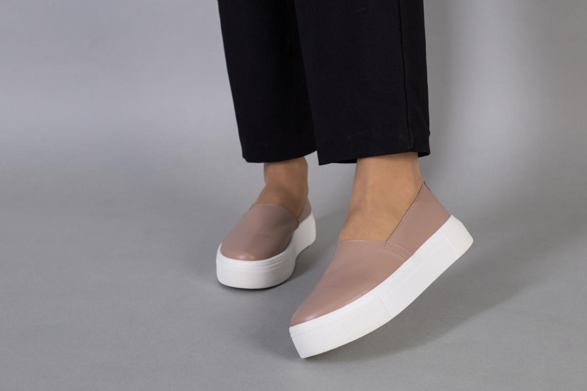 Слипоны женские кожаные р. 40 Бежевый (9907-2/40) - фото 3