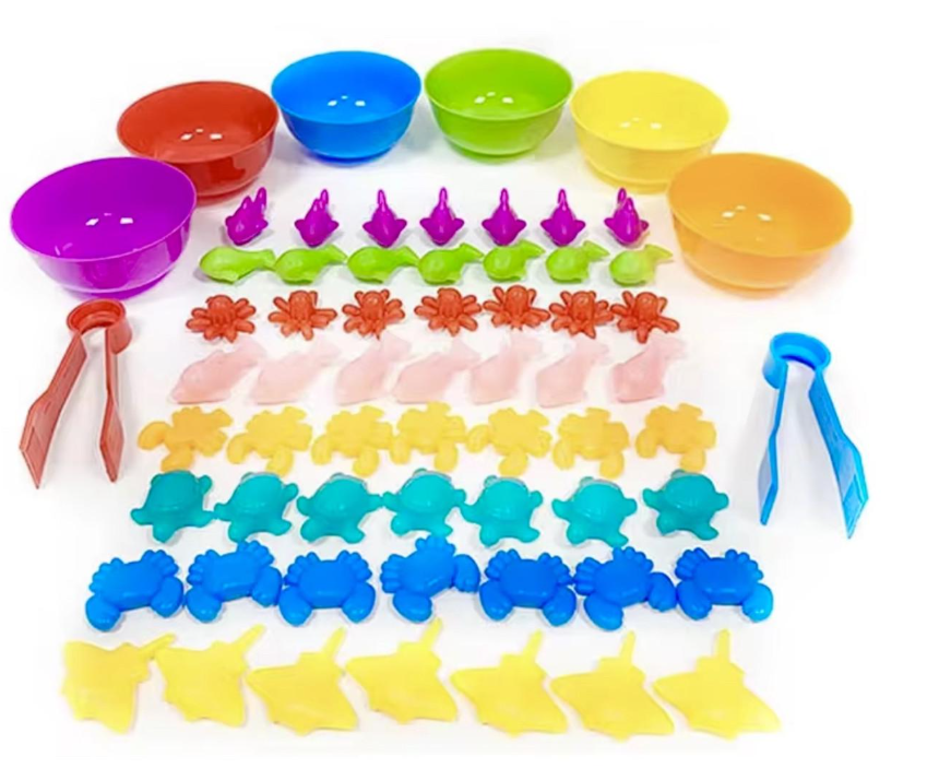 Набір для сортування 56 деталей з мисочками і пінцетом (28)