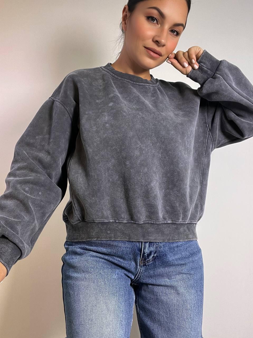 Свитшот женский JOY ONE 25177 свободный крой средняя длина вареный тай-дай OS Графитовый (3385) - фото 3