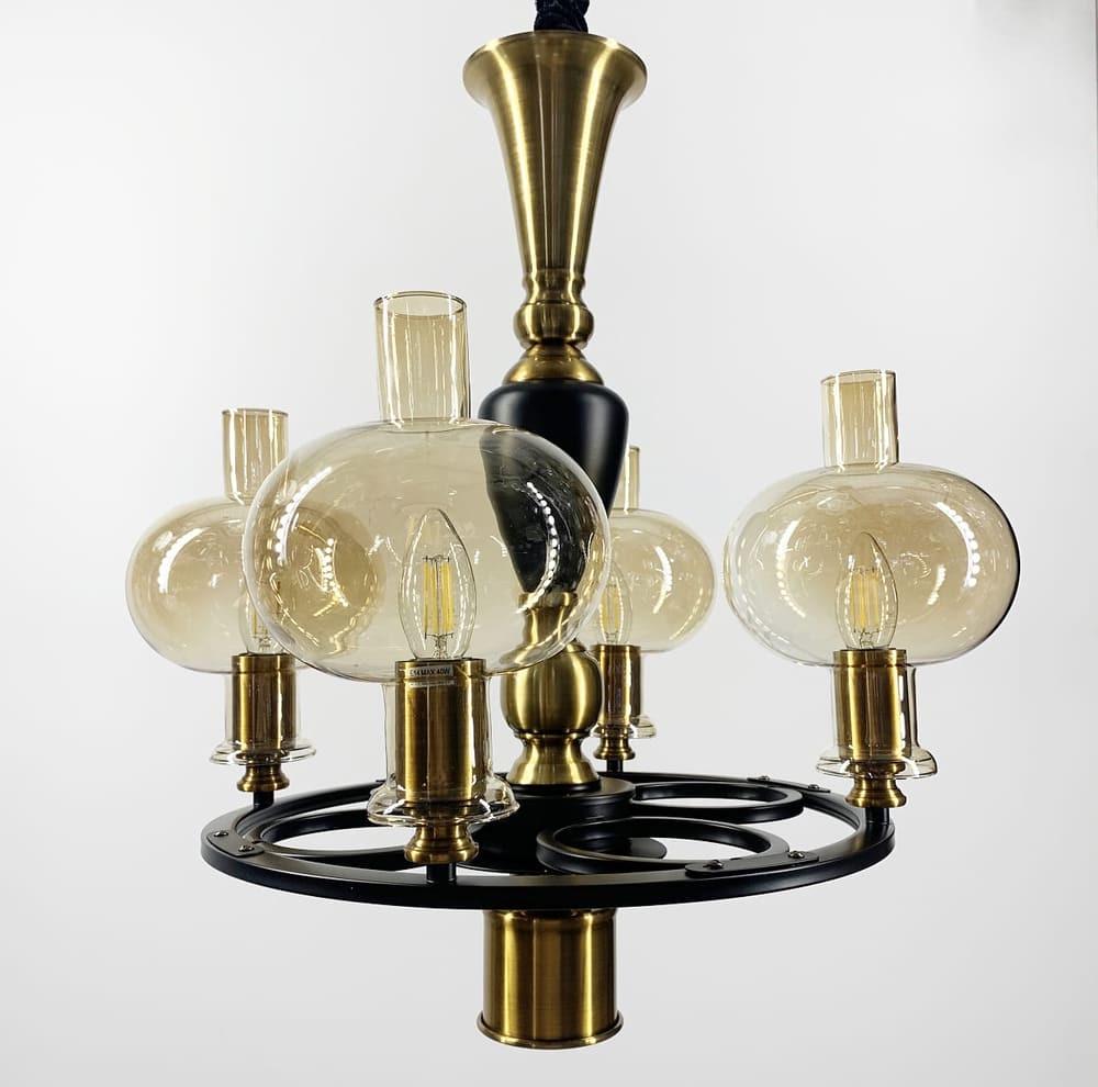 Люстра классическая подвесная с 5 янтарными плафонами 40 см (ZL 1570/4 A)