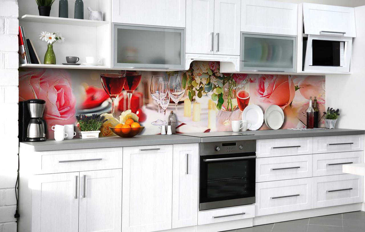 Кухонный фартук Вино и Розы виниловый самоклеющийся 60х300 см Розовый