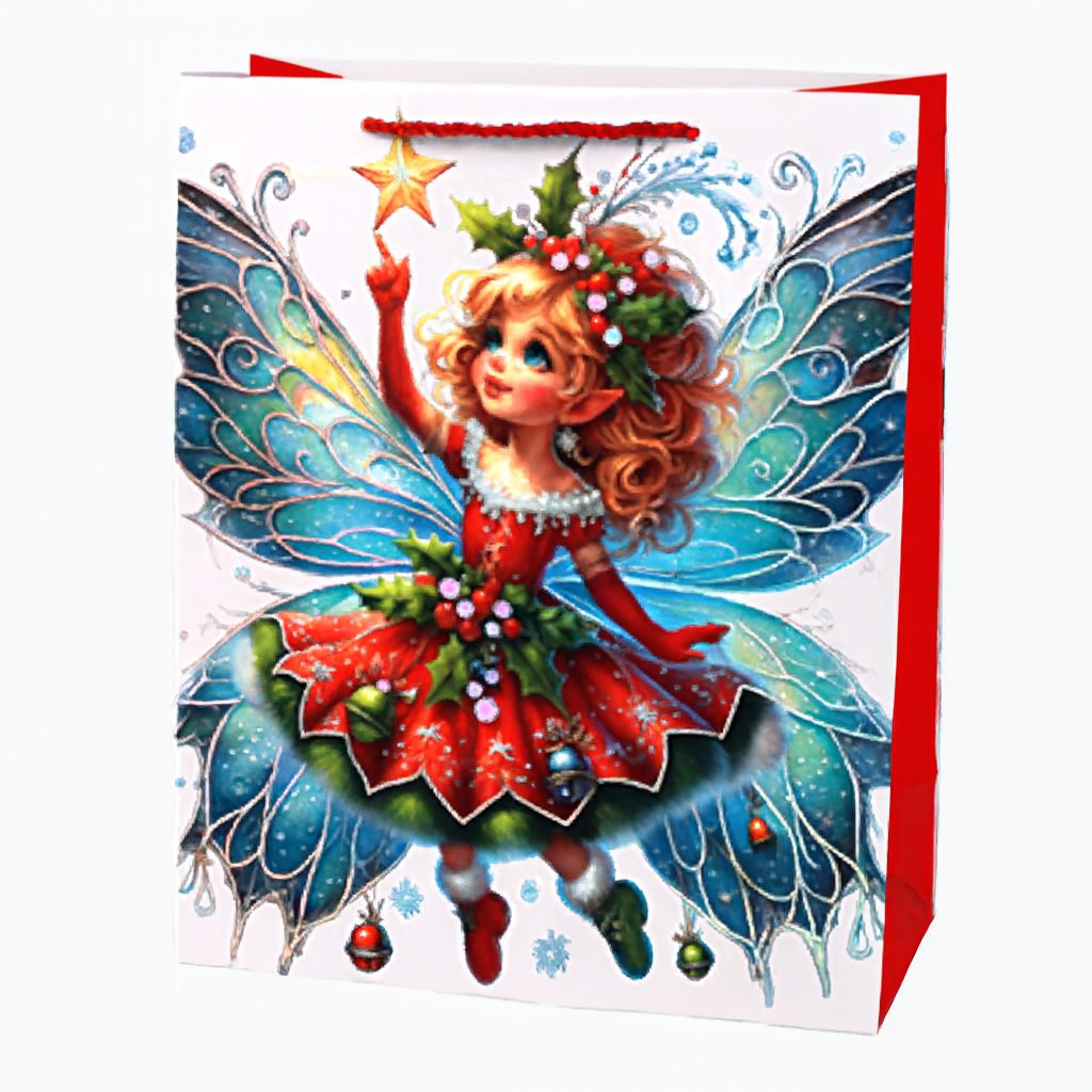 Подарочный пакет Fairy R34825-M 26х32х10 см Белый с красным/Бирюзовый (30651752)