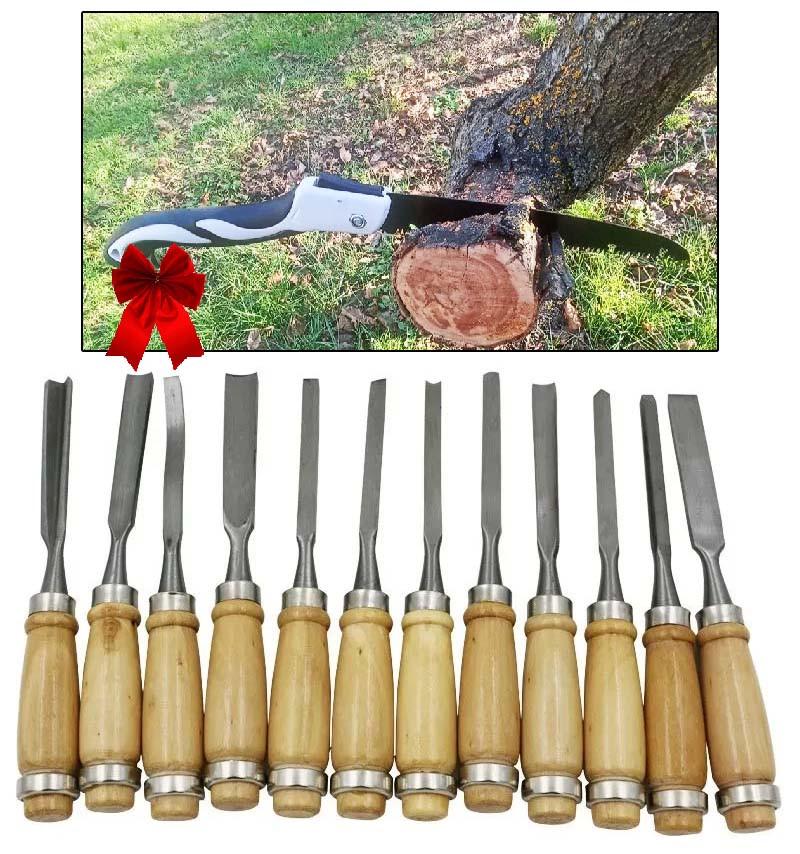 Набор стамесок для резьбы по дереву CCS 12 шт. для дерева и складная пила 280 мм по дереву с запасным полотном - фото 3
