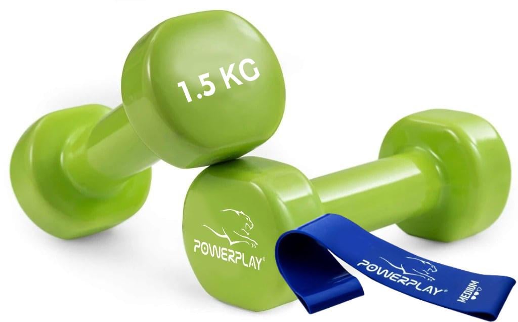 Гантелі вінілові PowerPlay PP_4103 2x1 5 кг 2 шт. Зелений (PP_4103_2x1 5kg)