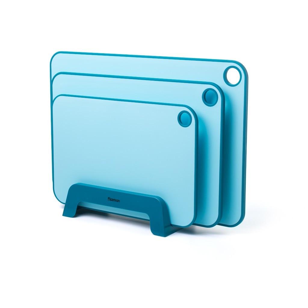 Набір з 3-х обробних дощок Fissman з підставкою 41х28,5х8 см з пластику (8055)