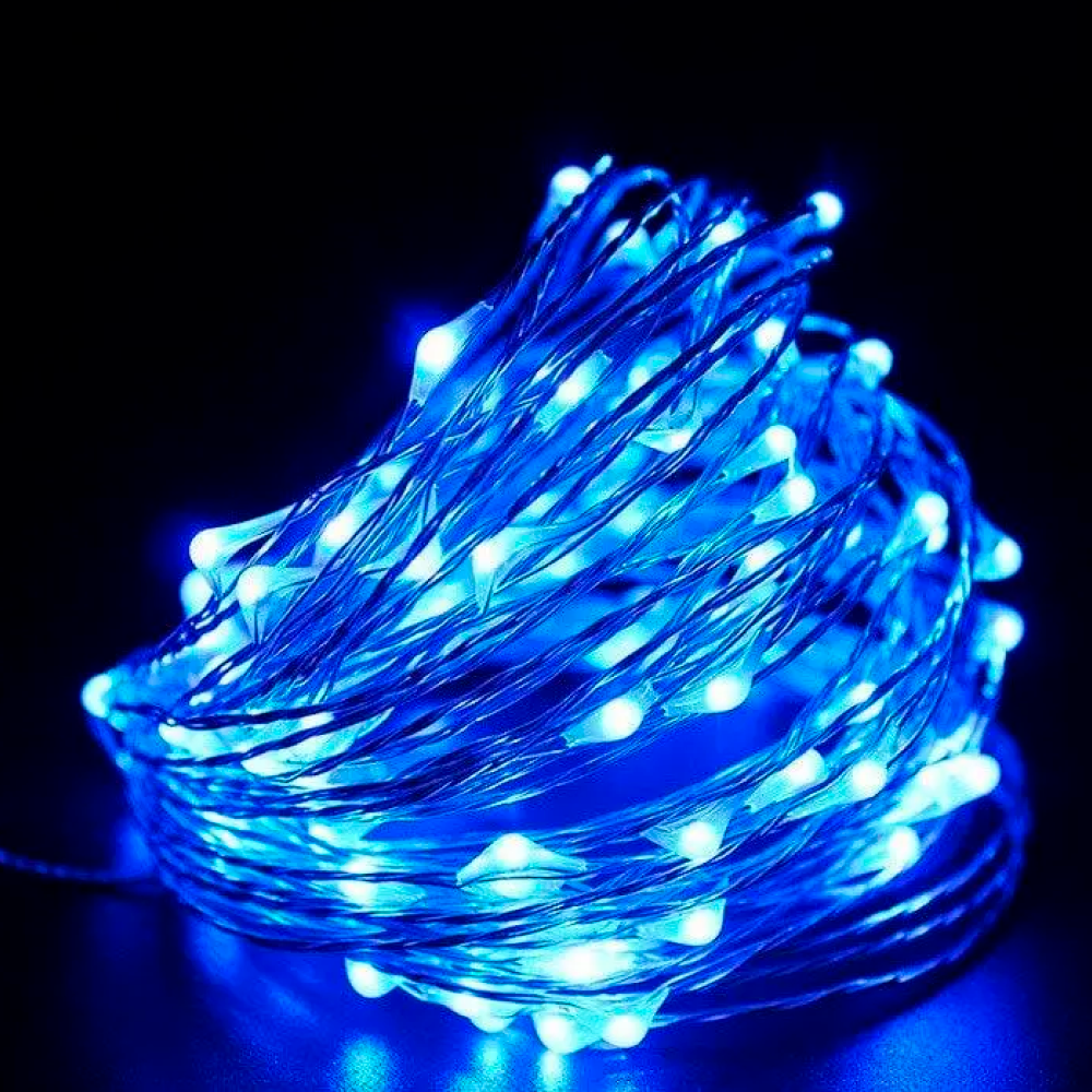 Гірлянда світлодіодна нитка Роса від USB 200 LED 8 режимів IP44 20 м Синій - фото 3 Гірлянда світлодіодна нитка Роса від USB 200 LED 8 режимів IP44 20 м Синій - фото 3