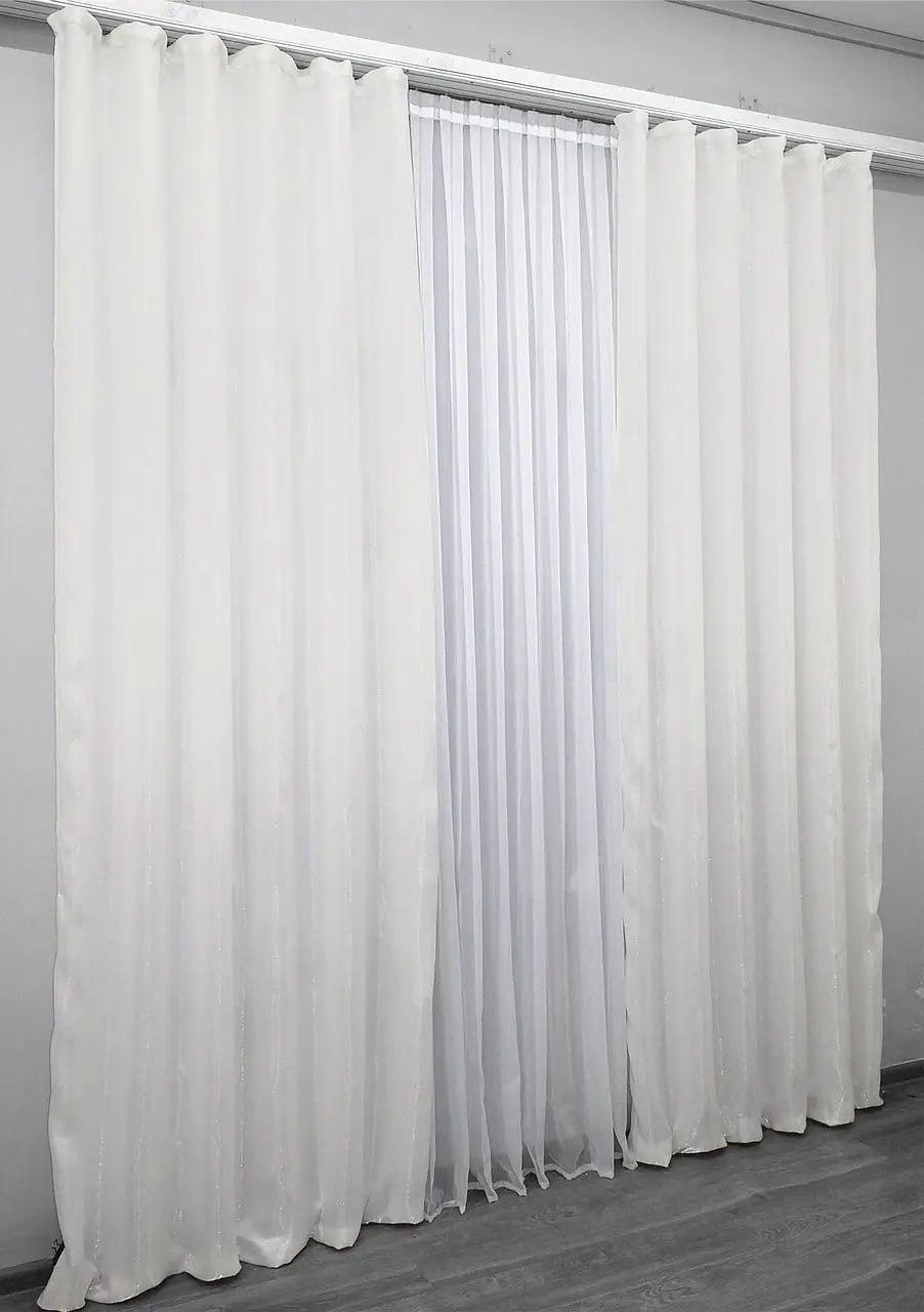 Штори на вікна у вітальню атласні 2 шт. 200x270 см Білий (Е101118-4) Штори на вікна у вітальню атласні 2 шт. 200x270 см Білий (Е101118-4)