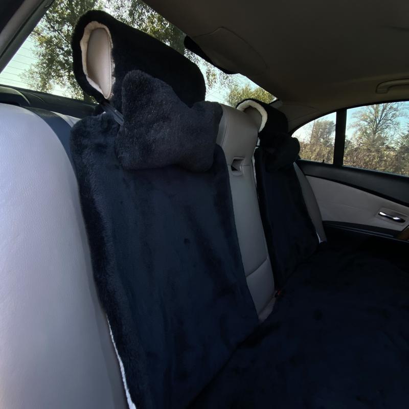 Накидка на сиденье автомобиля из овчины Sheepskin эко-шерсть задний комплект 50 см Черный (719) - фото 4