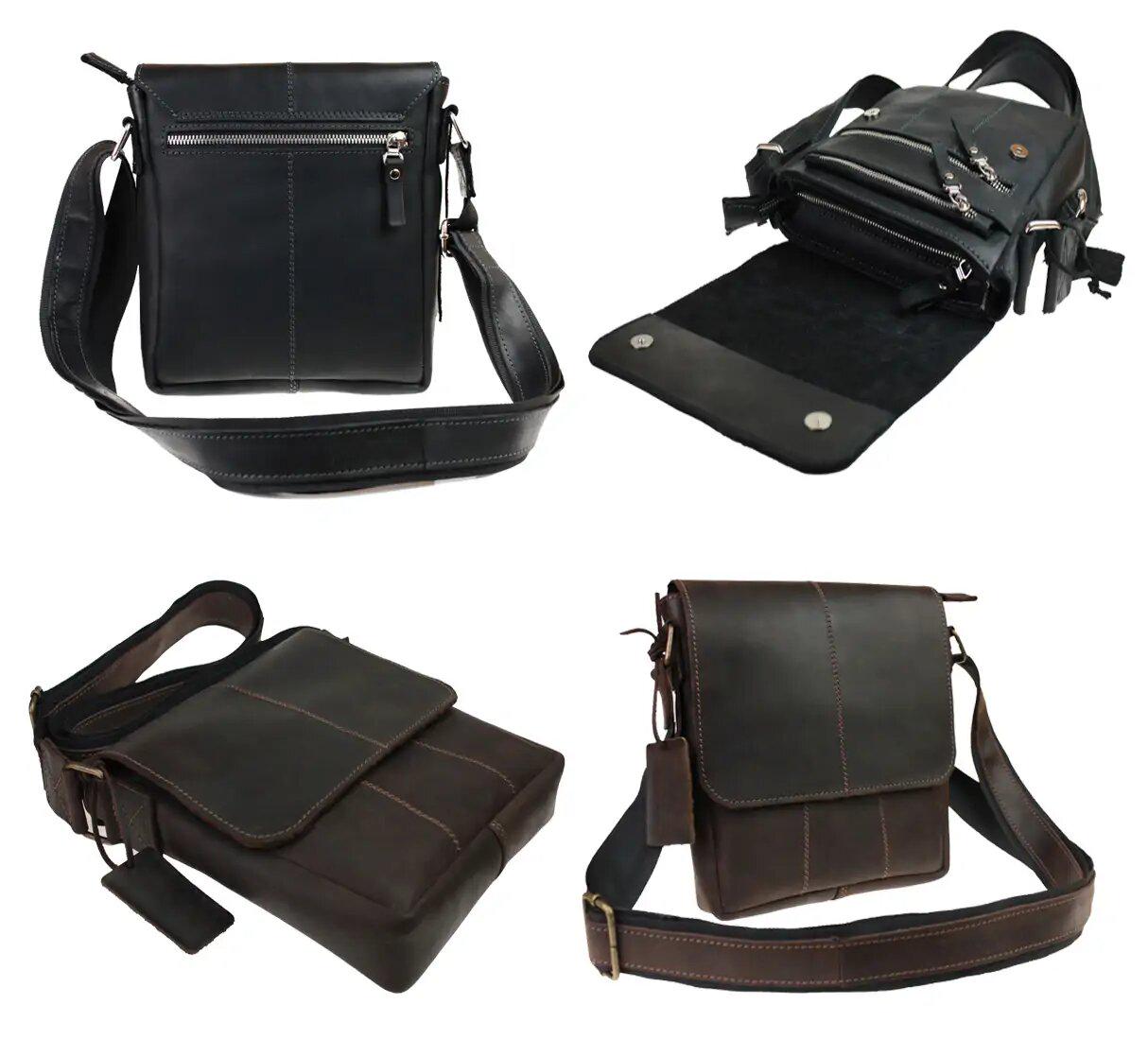 Сумка мужская Freeskin Forward кожаная на плечо S-серии 23x19x5 см Темно-коричневый - фото 10