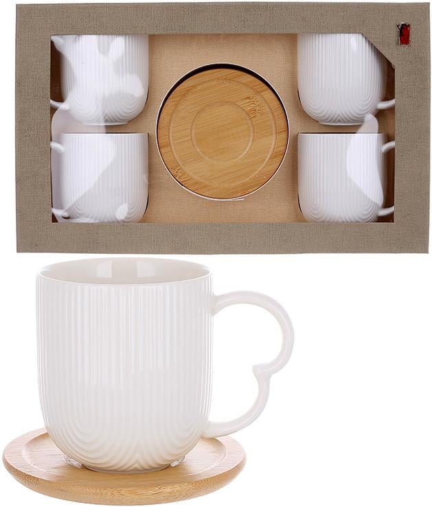 Набір чайно-кавовий порцеляновий Ceram-Bamboo 4 чашки із блюдцями 350 мл - фото 2