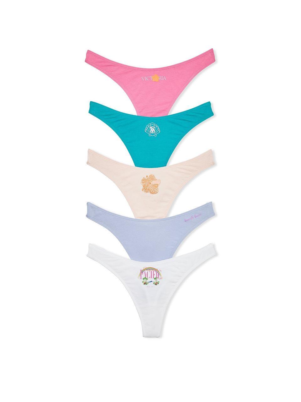 Набор трусиков Victoria's Secret Stretch Cotton High-Leg Scoop Thong 5 шт. L Разноцветный (262139566123)