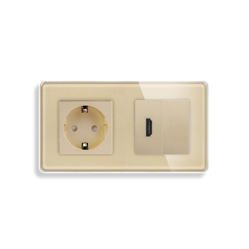 Розетка настенная ELIOS HDMI дизайнерская стеклянная рамка Золотой (TW-M1FHDMIBLK-GD)
