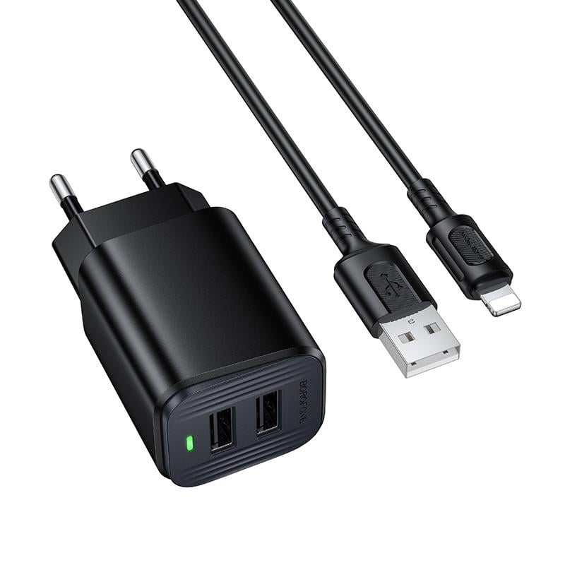 Зарядний пристрій мережевий Borofone BAS81A Star dual-port charger set Type-C EU Black (6941991126680)