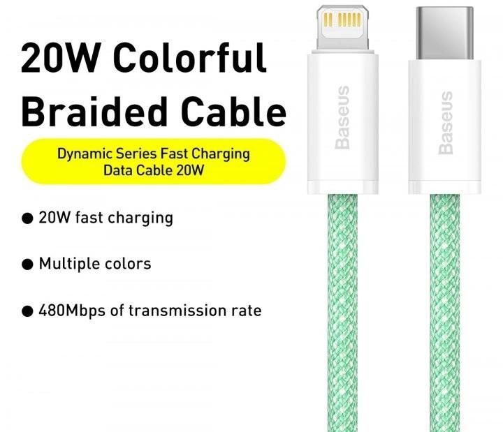 Кабель для айфону BASEUS Dynamic Series Fast Charging Data Cable Type-C to Lightning 20W 2 м Green (45638) - фото 6