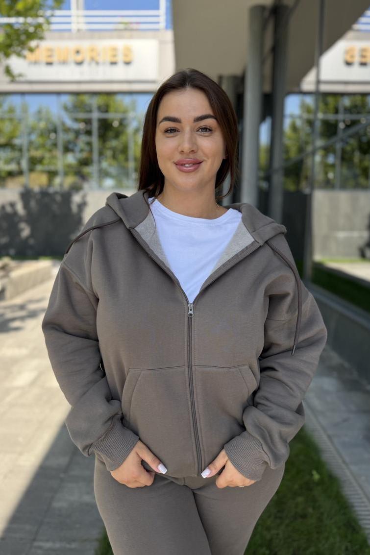 Прогулочный костюм женский с капюшоном 5XL Бежевый/Серый (М137.4) - фото 4 Прогулочный костюм женский с капюшоном 5XL Бежевый/Серый (М137.4) - фото 4