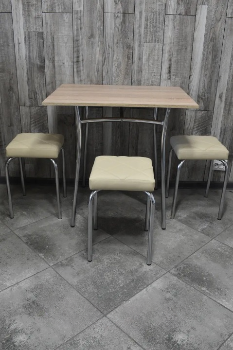 Кухонний комплект Tutty Lux Trio стіл/табурети 3 шт. в хром-корпусі 60х80х75 см Сонома/Бежевий (28374697)