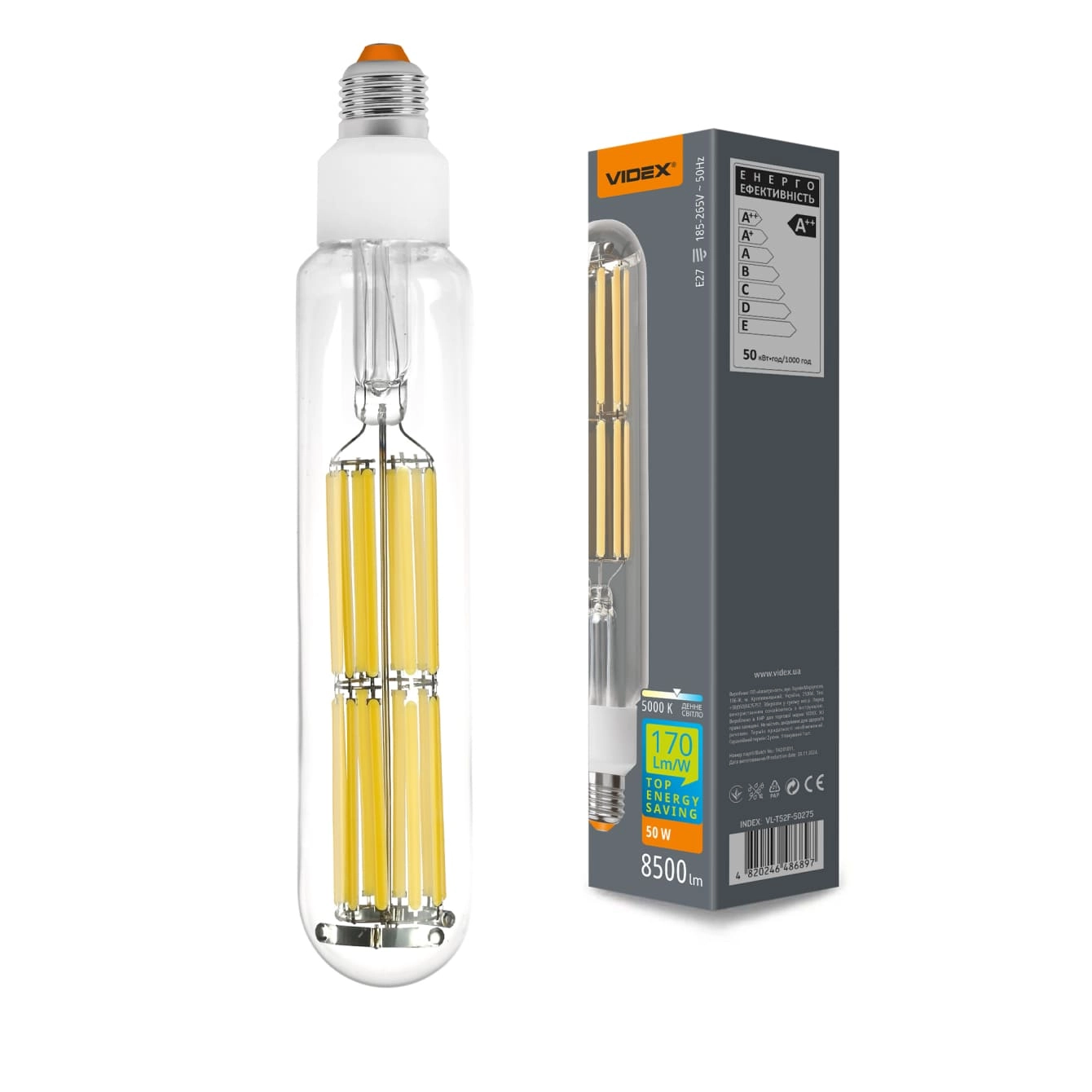 LED-лампа Videx Filament T52F 50W E27 5000K (VL-T52F-50275)