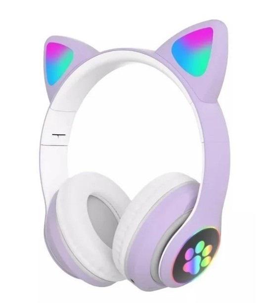 Наушники STN-28 с кошачьими ушками с Bluetooth гарнитурой и LED подсветкой Фиолетовый