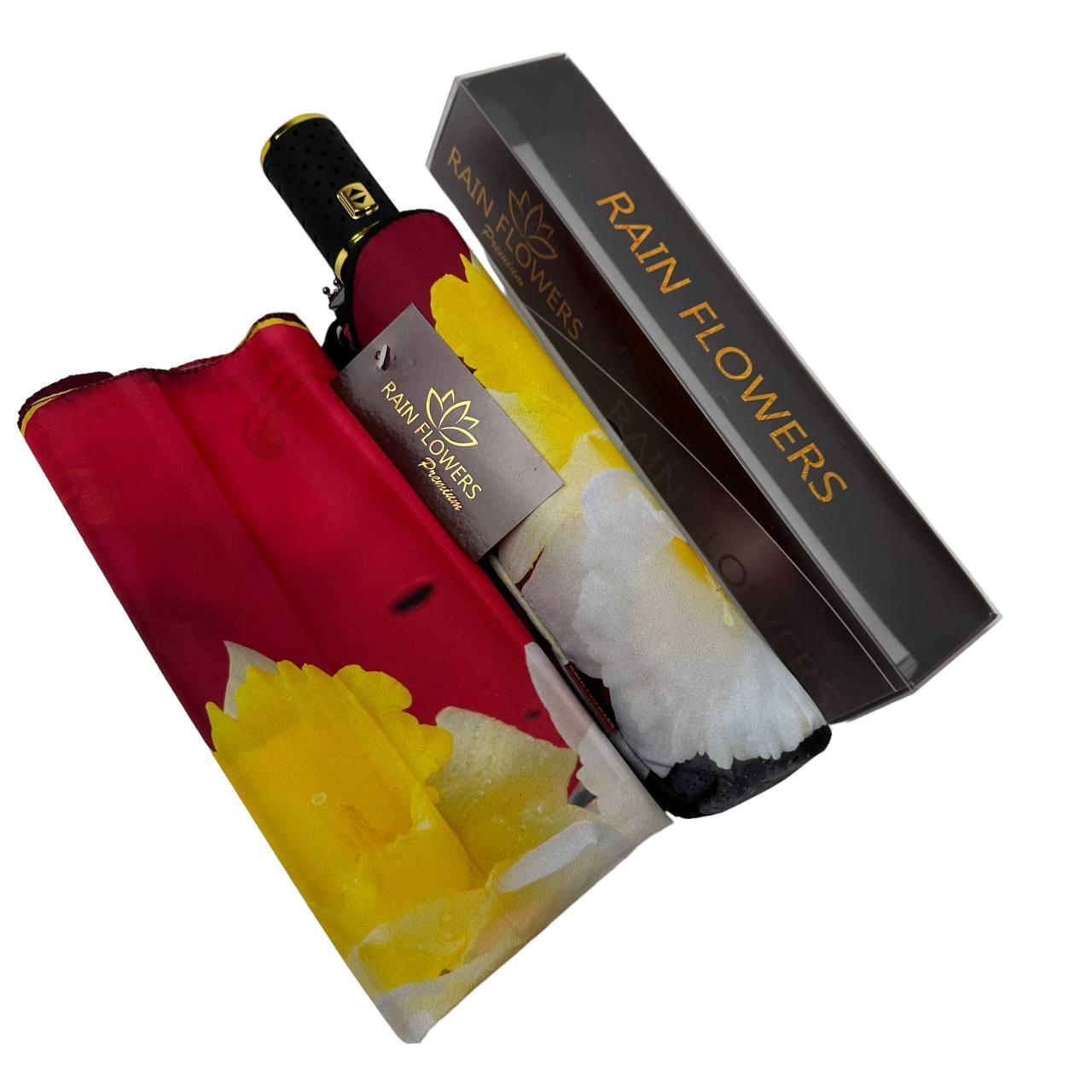 Зонт женский автомат Rain Flower в подарочной упаковке с платком Красный с нарциссами (01020-2) - фото 4