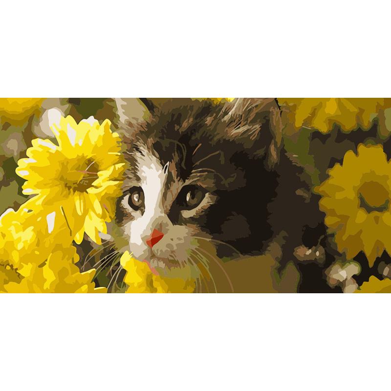 Картина по номерам Strateg Премиум Котик в цветах 50х25 см (WW058)