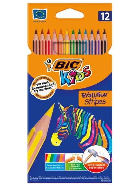 Олівці кольорові BIC Evolution Stripes 12 кольорів Олівці кольорові BIC Evolution Stripes 12 кольорів