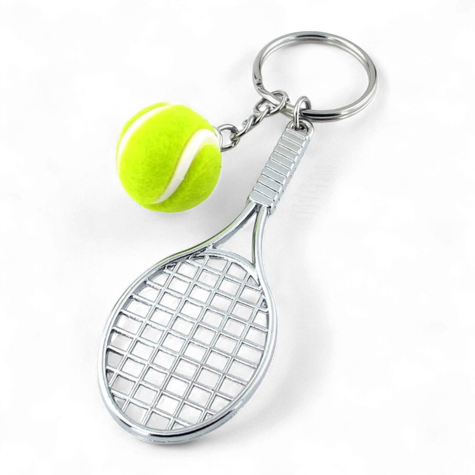 Брелок для ключей Теннис для ключей с мячиком и ракеткой металлический Зеленый (99_9_0_1С)