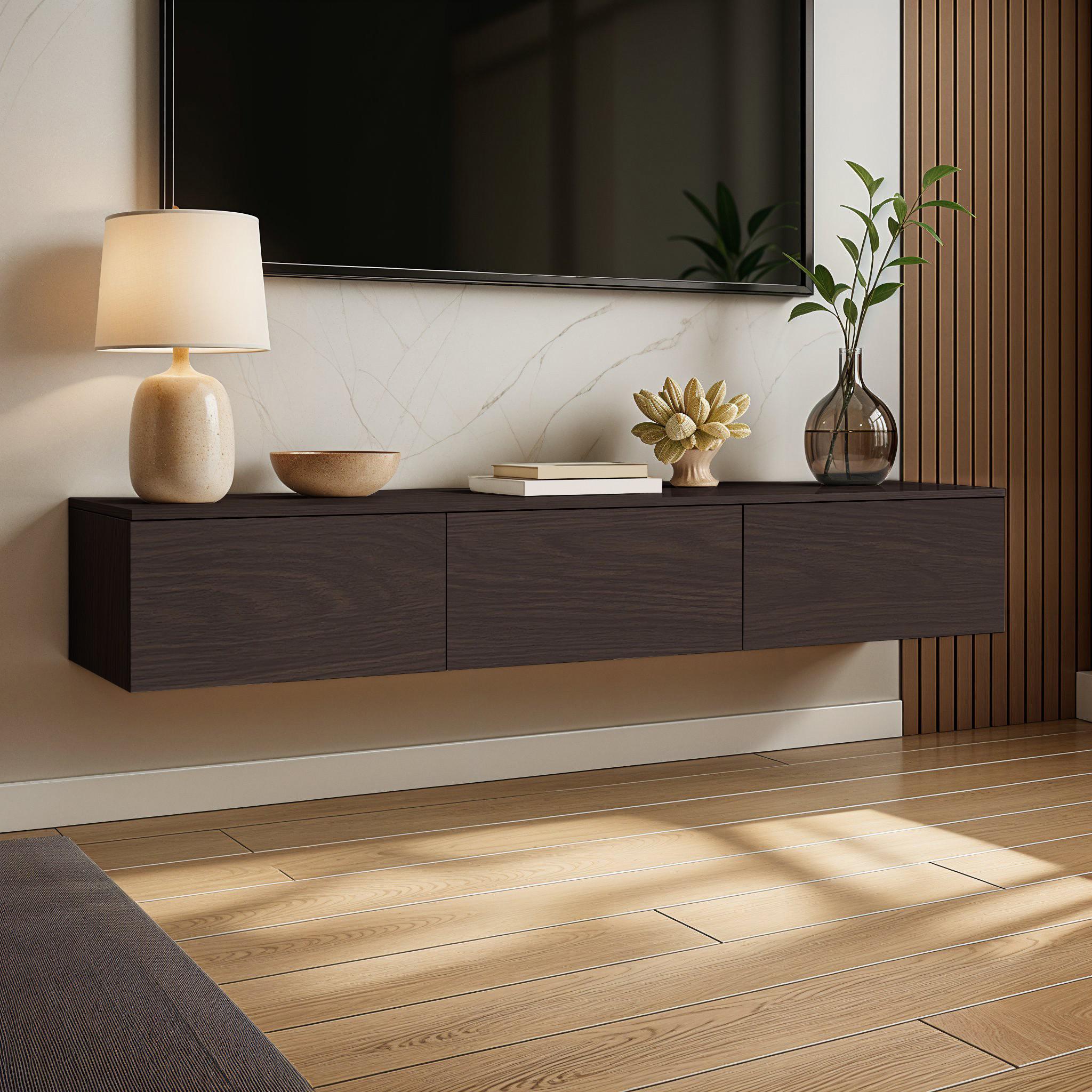 Тумба под телевизор подвесная с ящиками без ручек FT-221 1500x360х242 мм Венге Магия