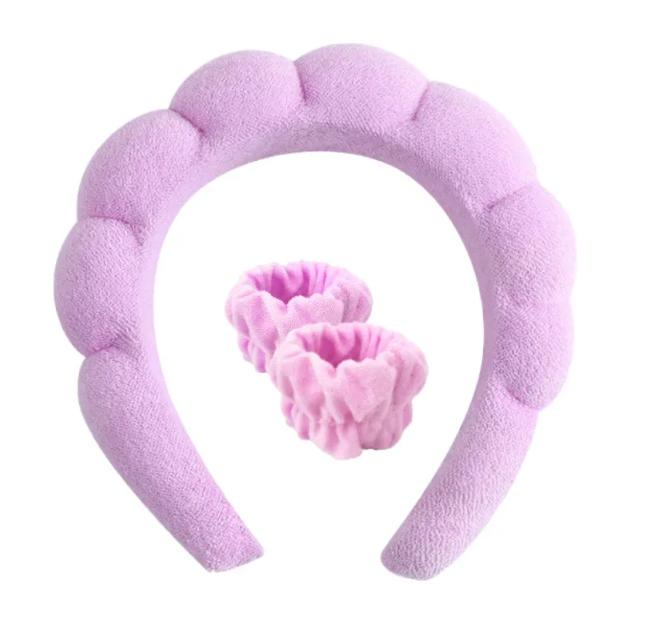Набор косметический обруч на голову/нарукавники для умывания Лиловый (83711890) - фото 1 Набор косметический обруч на голову/нарукавники для умывания Лиловый (83711890) - фото 1