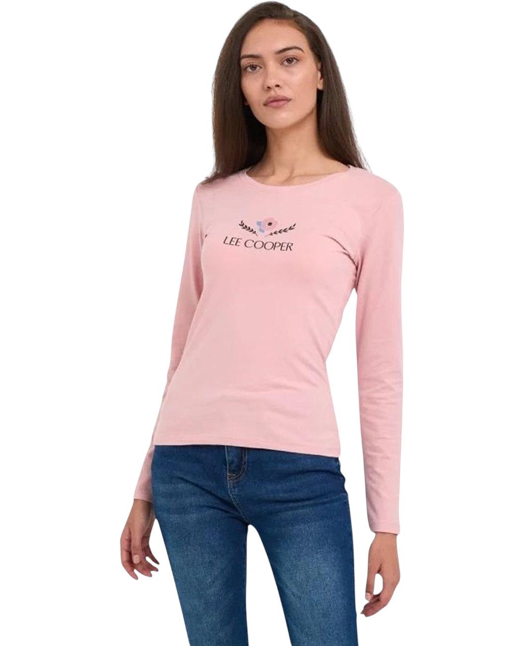 Футболка з довгим рукавом жіноча Lee Cooper 20196176.PA2 XL Рожевий (5942723123176)