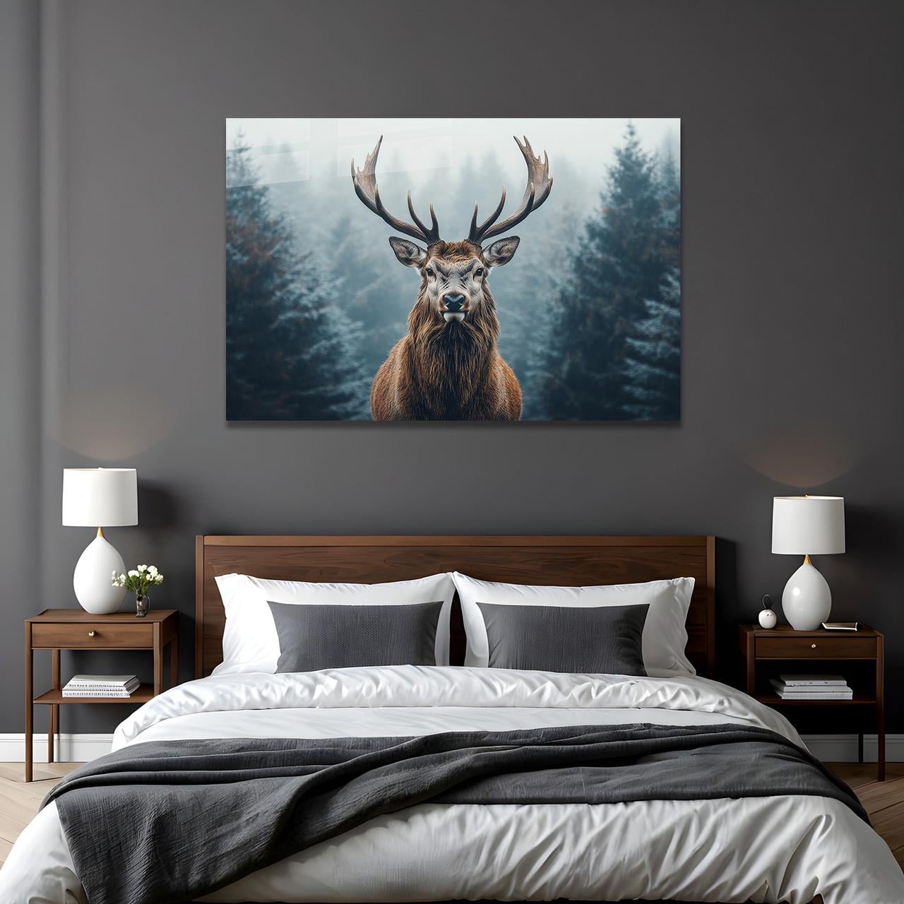 Картина на склі NovellaPrint Олень у тумані 60х40 см (391.1)