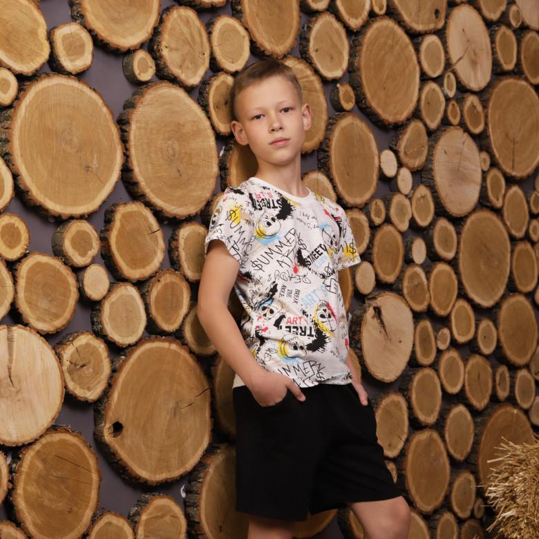 Футболка подростковая хлопковая для мальчика GBI Teens Набивка 146 см Черный (13719)