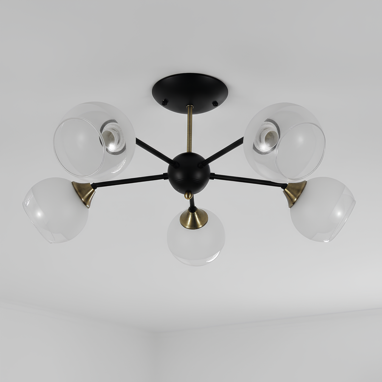 Люстра Sirius на пять шарообразных плафонов под лампу Е27 Черный/Бронзовый (DW017-5 AB+BK)