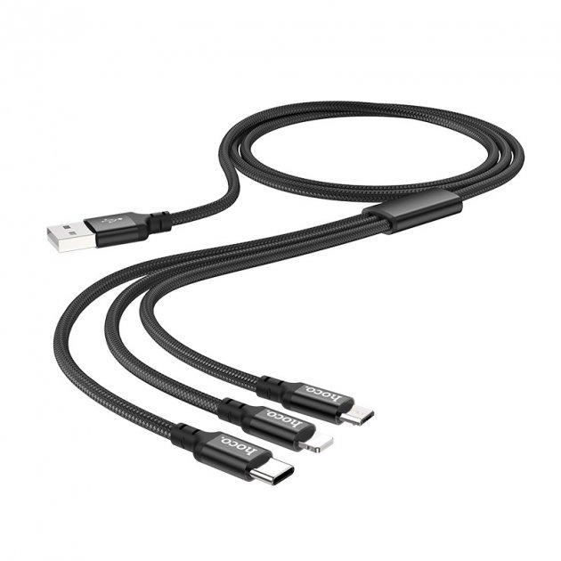 Кабель HOCO Combo Lightning Micro USB Type-C Times speed X14 100 см 2 A Black